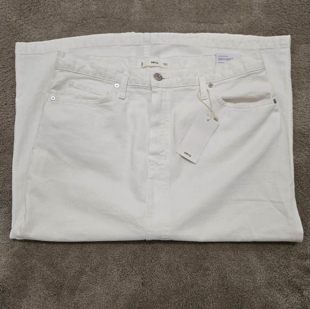 Mango White Midi Skirt